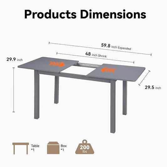 Dining Table, Extendable Kitchen Room Table for 4-8 People, 48"-59.8" Wooden Rectangle Expandable Table, Space Saving Modern House Dining Surface for Home Living Room Office, Dark Gray