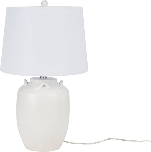 Nourison Home 24" White Farmhouse Ceramic Pottery Jug Table Lamp for Bedside Table, Living Room, Office, Entryway
