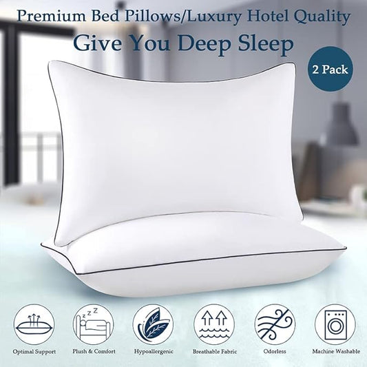 Bed Pillows 2 Pack - King Size Cooling Pillows for Sleeping Set of 2 for Side Back and Stomach Sleepers, Down Alternative Filling Luxury Soft Supportive Plush Pillows(White, King)
