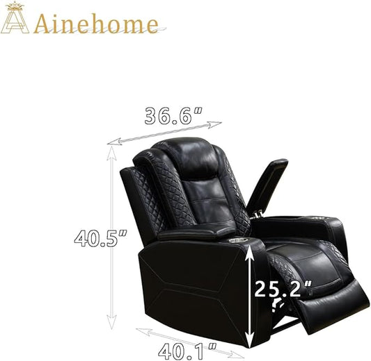 A Ainehome Power Leather Recliner Sofa Set, Recliner Sofa Sectional Couches for Living Room, Reclining Sofa, loveseat, Chair with Storage Console/Cup Holders(Black,Chair)