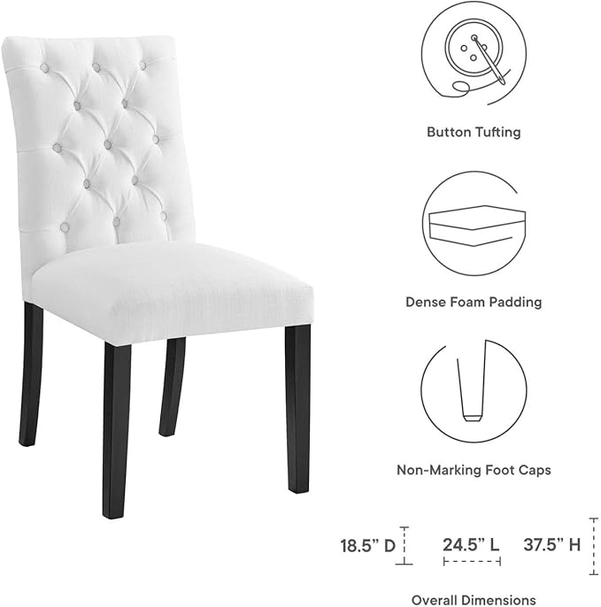 Duchess Button Tufted Fabric Dining Chair in White
