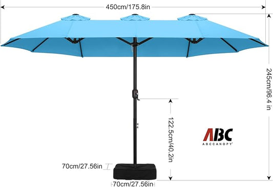 ABCCANOPY 15FT Patio Umbrella with Base, Outdoor Double-Sided Rectangle Umbrella Bonus Latch, Wights for Poolside, Lawn, Backyard (Turquoise)
