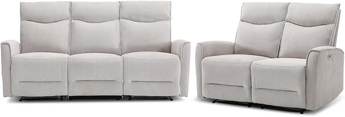 ANJ 2 Pieces Recliner Sofa Furniture Set,Include 2-Seater Loveseat Recliner Sofa and 80" Wide Overstuffed 3 Seater Reclining Couch for Living Room, Light Grey
