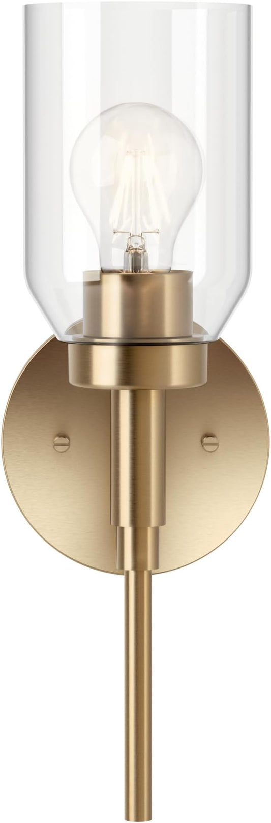 Kichler Madden 1-Light Wall Sconce with Clear Glass in Champagne Bronze, Sloped Ceiling Compatible, for Bathroom or Hallway (14.75" x 5"), 55183CPZ