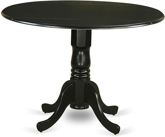 East West Furniture DLKE3-BLK-LC 3 Piece Kitchen Table & Chairs Set Contains a Round Dining Table with Dropleaf and 2 Faux Leather Dining Room Chairs, 42x42 Inch, Black
