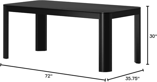 Plank+Beam Contour Dining Table, 72 Inch Solid Wood Kitchen Table, Modern Round Table for 6, Large Rectangular Kitchen & Dining Table for Home and Dining Room, Black