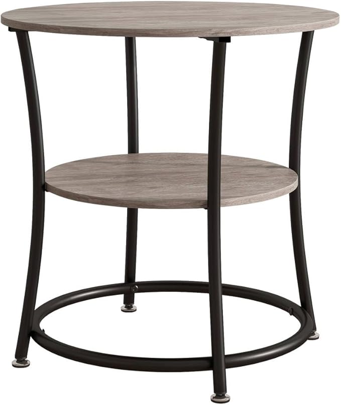 BOFENG Round Coffee Table,2-Tier Center Table with Storage Shelf for Living Room, Bedroom,Small Spaces,Circle Coffee Tables with Sturdy Metal Frame,Easy Assembly,Black+Grey