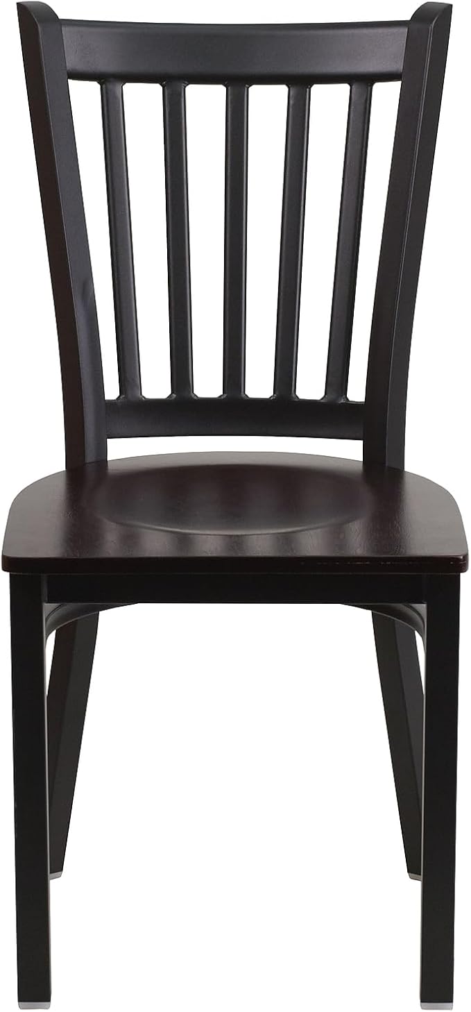 Flash Furniture 2 Pack HERCULES Series Black Vertical Back Metal Restaurant Chair - Walnut Wood Seat