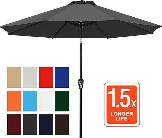 ABCCANOPY 11FT Patio Umbrella, Outdoor Waterproof Table Umbrella with Push Button Tilt and Crank, 8 Ribs UV Protection Pool Umbrella for Garden, Lawn, Deck & Backyard (Dark Gray)