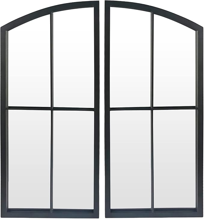 Black Arch Mirror,Window Pane Wall Decor,Farmhouse Wall Mirrors with Iron Frame for Entryway,Hallway,Living Room,Fireplace.2-Pack 26.4"X13.4"