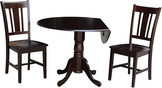 International Concepts 42" Dual Drop Leaf 2 San Remo Chairs Dining Table, Rich Mocha