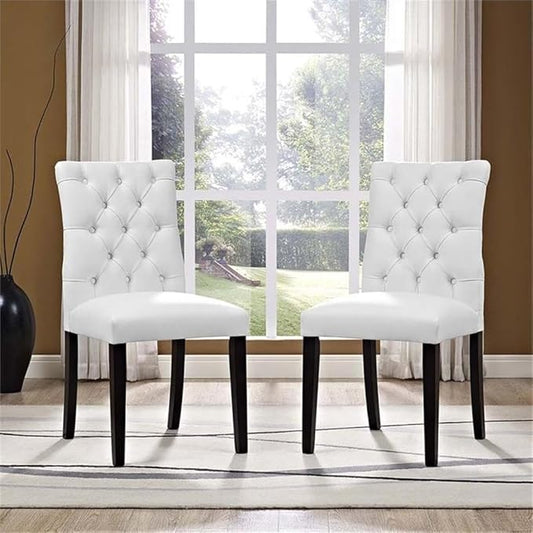 Modway Duchess Modern Tufted Button Faux Leather Upholstered Parsons Two Dining Chairs in White