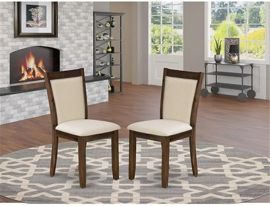 East West Furniture MZCNT32 Monza Parson Chairs - Light Beige Linen Fabric Upholstered Dining Chairs, Set of 2, Antique Walnut