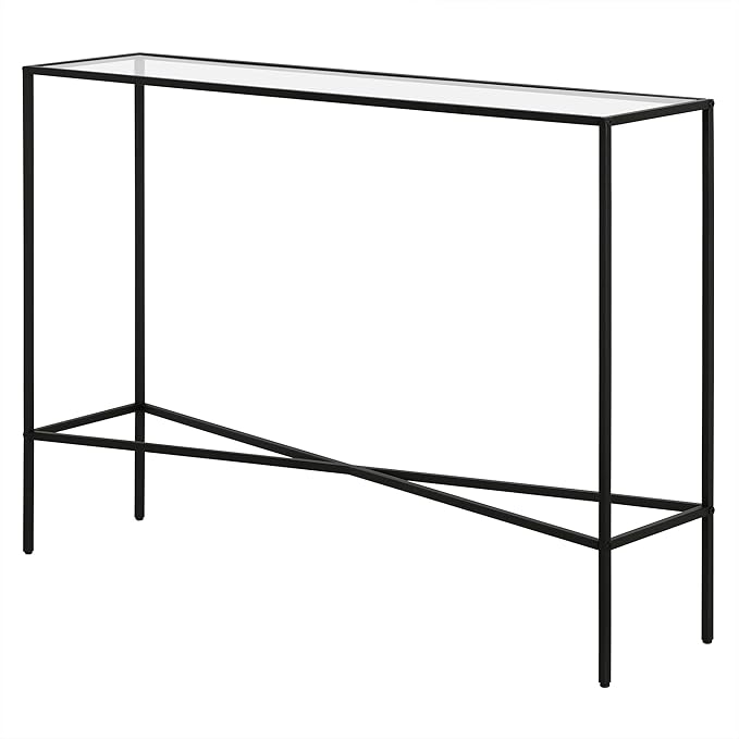 Henn&Hart 42" Glass Rectangular Console Table Entryway Table, Sofa Table for Entryway, Living Room, Couch, Hallway, or Office, Black