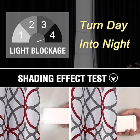 H.VERSAILTEX Blackout Curtains 96 inch Length 2 Panels Set Thermal Curtains & Drapes Window Treatment Noise Reducing Geometric Modern Grommet Living Room Curtains for Bedroom - Burgundy and Gray