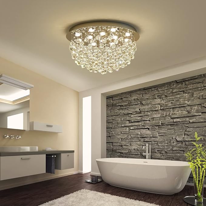 Saint Mossi 12-Lights Modern Chandelier K9 Crystal Light Fixture,Modern Flush Mount Ceiling Light Fixtures Raindrop Chandelier for Bedroom,Dining Room,Living Room,H16 x D28