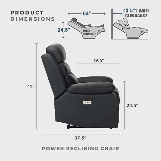 Lexicon Recliner Chair Living Room Leather Match Reclining Sofa Chair, Home Theater Seating, Wall Hugger Recliner, Power Recliner Sofa Chair for Living Room/Office/Apartment, Black