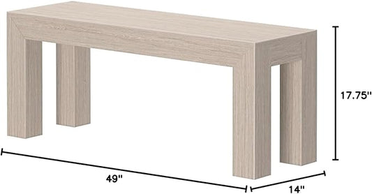 Plank+Beam 49 Inch Dining Bench for Dining Room, Bench for 60 Inch Table Kitchen Dining Seat, Wooden Outdoor Bench, Solid Wood Entryway Bench, Seashell Wirebrush
