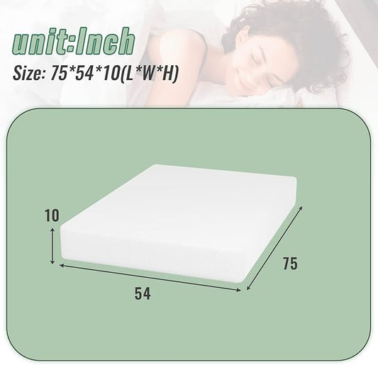 PayLessHere 10 Inch Memory Foam Mattress Full Mattress Wave Comfort Foam Mattress CertiPUR-US Certified,Removable Soft Cover, mattresses for Bed Frame, Bunk Bed, Trundle, Daybed,White,Fiberglass Free