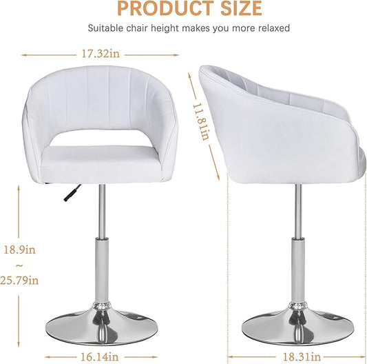VECELO Velvet Accent Chair, Adjustable Luxury Vanity & Dining Chair with Gold Barstool Base, 360°Swivel Upholstered Armchair for Living Room, Bedroom, Home Office, Pearl White