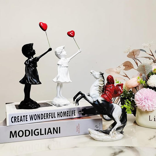Banksy Street Graffiti Art Statue,Love Balloon Girl Room Decor,Resin Ornaments,Living Room Dining Desk Bookshelf Decorations(White)