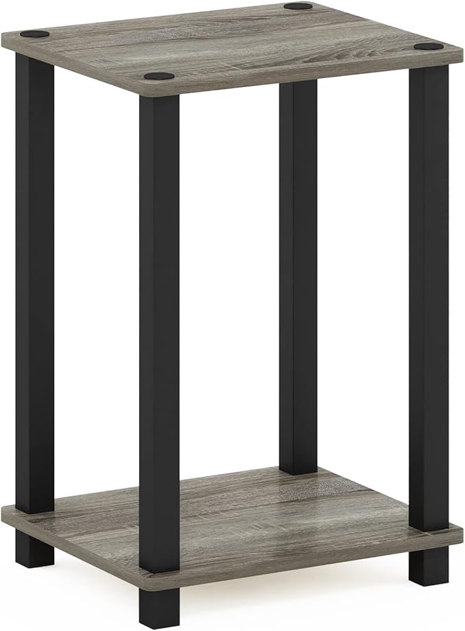 Furinno Simplistic 1-Tier End Side Night Stand/Bedside Table with Plastic Poles, French Oak Grey/Black