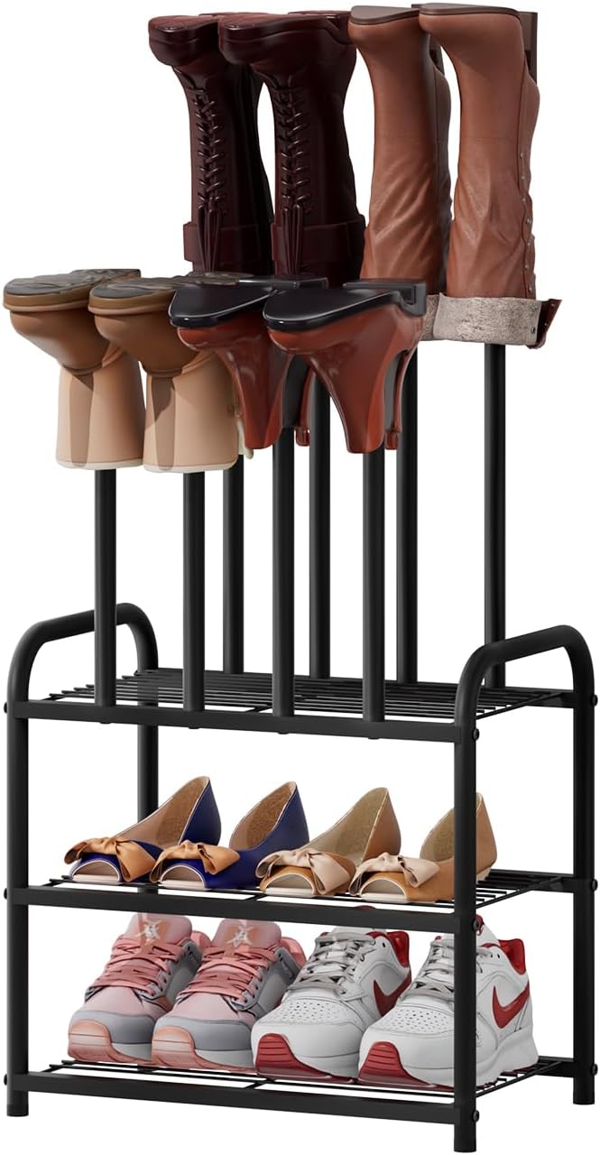 Black Boot Rack, Small Boot Rack Organizer, Tall Boots with Shoe Rack for Closet, Shoe Shelf Storage Organizer for Entryway Small Space