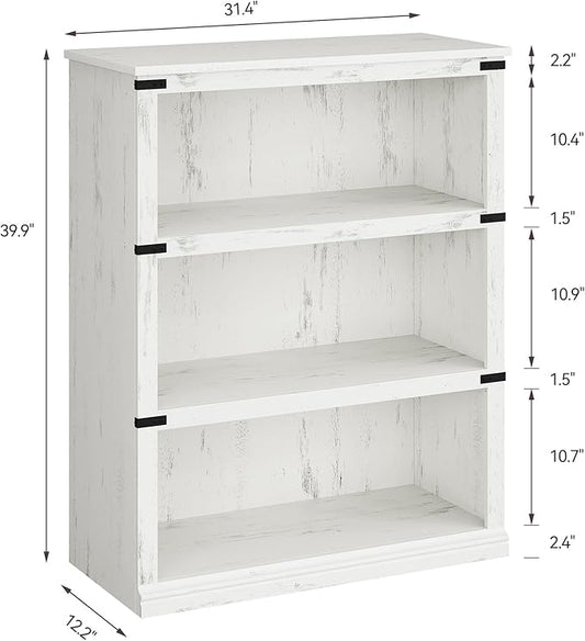 GAOMON 3 Tier Bookcase, Farmhouse Book Shelf with Storage Open Display Bookshelves, 40" Low Book Case Wooden 3 Shelf Bookcase Home Decor Furniture for Home Office, Living Room, Bed Room - White
