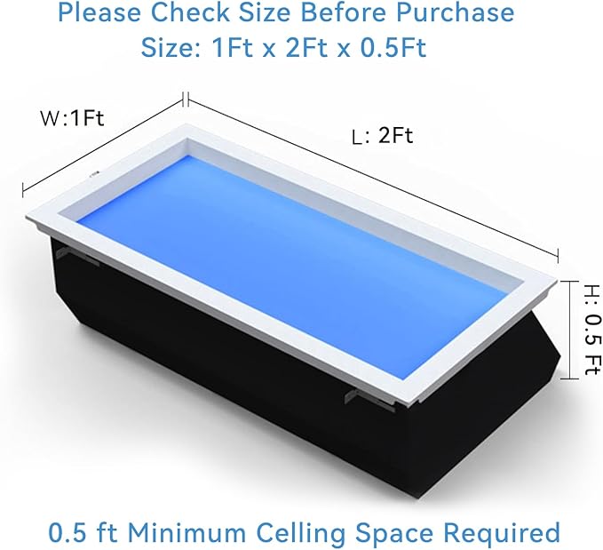 2x1 Ft Smart Blue Sky Light Ceiling Lamp, APP Control and Biological Rhythm Simulate Sunlight Irradiation, Artificial Skylight for Living Room, Bathroom, Office (2x1 Ft)