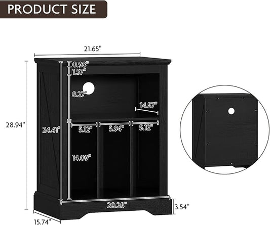 Farmhouse Record Player Stand, 3 Tier Turntable Stand with Vinyl Record Storage ,Wood Record Holder Cabinet Dispaly Shelf for Living Room,Bedroom,Office,Black