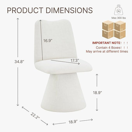 Swivel Dining Chairs Set of 4, Modern Upholstered Dining Chair Mid Century Kitchen Chairs with High Back, 360 Degree Rotating Vanity Chair for Dining Room, Bedroom, Farmhouse, Beige