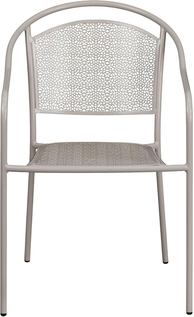 Flash Furniture Commercial Grade Light Gray Indoor-Outdoor Steel Patio Arm Chair with Round Back