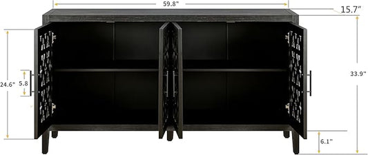 Accent Sideboard with Adjustable Shelf,Cabinet W/Solid Wood Legs,American Country Style Console Credenza Buffet Table,for Kitchen Dining Room Entryway Hallway,Antique Black