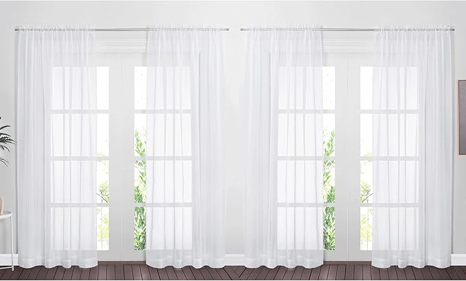 NICETOWN 4 Pieces Sheer White Curtains 84 - Window Treatment Rod Pocket Tulle Voile Drape/Panel Sets for Patio Door (4 Panels, W60 x L84)