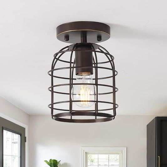 Create For Life® Industrial Vintage Flush Mount Ceiling Light,Oil Rubbed Bronze Semi Flush Mount Ceiling Lamp Fixture for Hallway Stairway Kitchen Garage, E26,1 Pack