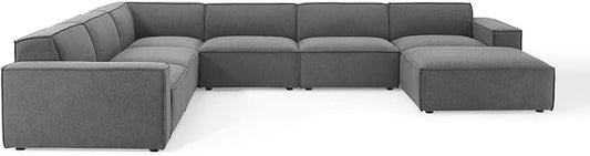 Modway Restore 7-Piece Upholstered Sectional Sofa in Charcoal
