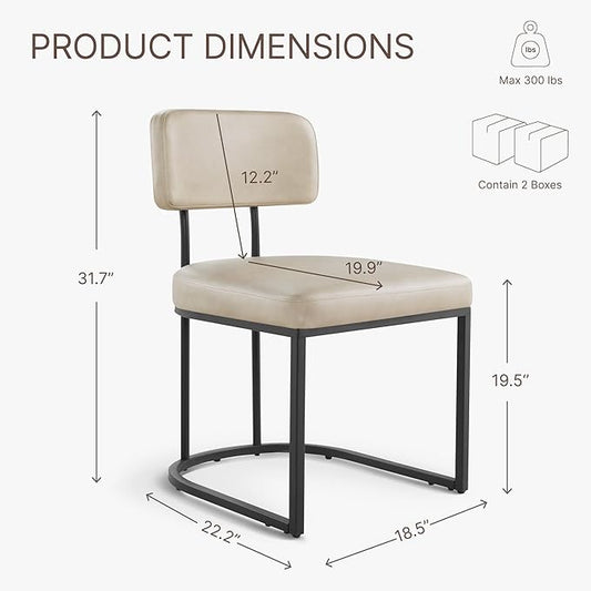Dining Chairs Set of 4, Upholstered Modern Kitchen Chairs with Ergonomic Backrest, Faux Leather Cushion Seat & Metal Legs for Living Room, Restaurant, and Café, Cream, 2 Boxs