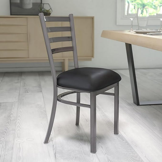 Flash Furniture 2 Pack HERCULES Series Clear Coated Ladder Back Metal Restaurant Chair - Black Vinyl Seat