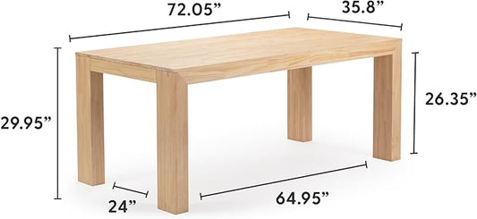 Plank+Beam 72 Inch Modern Solid Wood Dining Table - Solid Pine, Wirebrush Finish, Seats 6, Non-Toxic Finish, Easy Assembly, for Kitchen or Office, Blonde Wirebrush