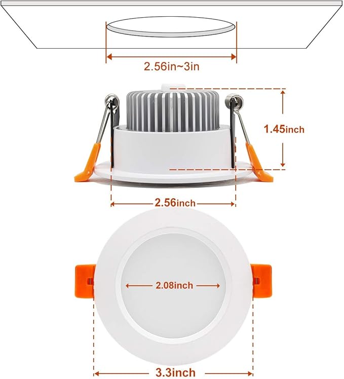 YGS-Tech 3 Inch LED Recessed Lighting, Dimmable Downlight 5W(40W Halogen Equivalent), CRI80, 3000K Warm White, Ceiling Light with LED Driver(1 Pack)