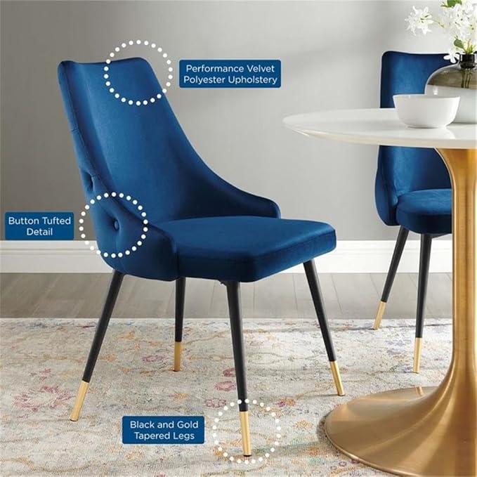 Modway Adorn Tufted Performance Velvet Dining Side Chair, Navy 25D x 22W x 34H Inch