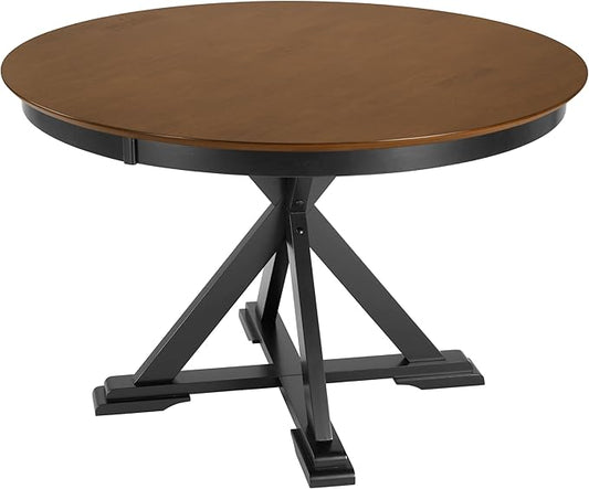 Bush Home Round Dining Table, 45 inch Trestle Design, Modern Transitional, West End Collection, Dark Brown and Black