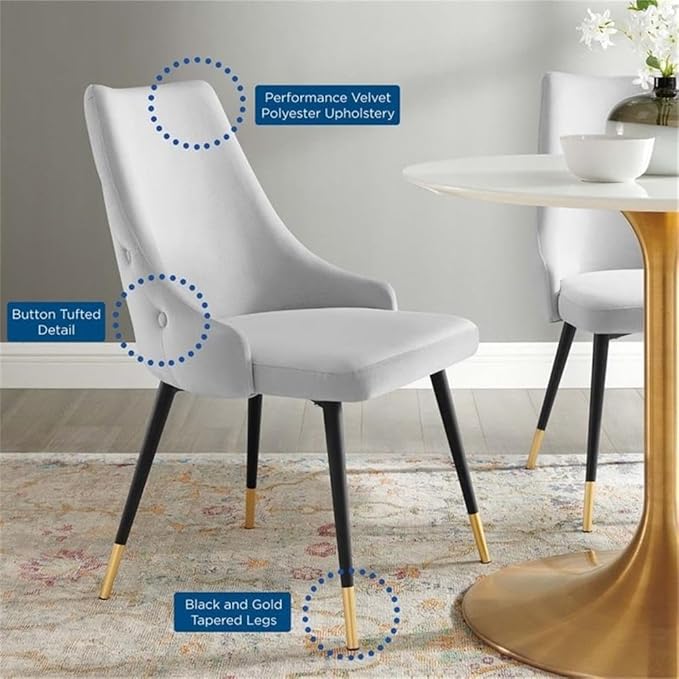 Modway EEI-3907-LGR Adorn Tufted Performance Velvet Dining Side Chair, Light Gray