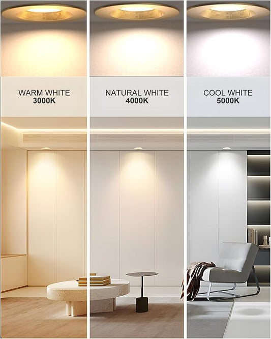 Lightdot 6 Inch Recessed Lighting 6 Pack Gold, 12W Dimmable LED Downlight 3CCT Selectable (3000K/4000K/5000K), Anti-Glare Slim Canless Ceiling Light