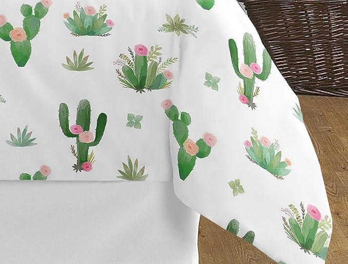 Sweet Jojo Designs Pink and Green Boho Watercolor Cactus Floral Girl Full/Queen Kid Childrens Bedding Comforter Set - 3 Pieces