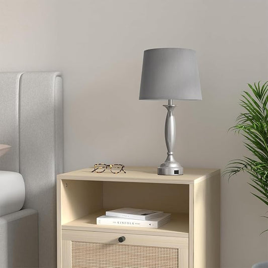 25.5" Lamps for Bedrooms Set of 2 - Touch Bedside Lamp with USB C+A, 3 Way Dimmable Nightstand Lamps with USB Port, Brushed Nickel Table Lamp for Living Room Bed Side End Table(bulbs included)