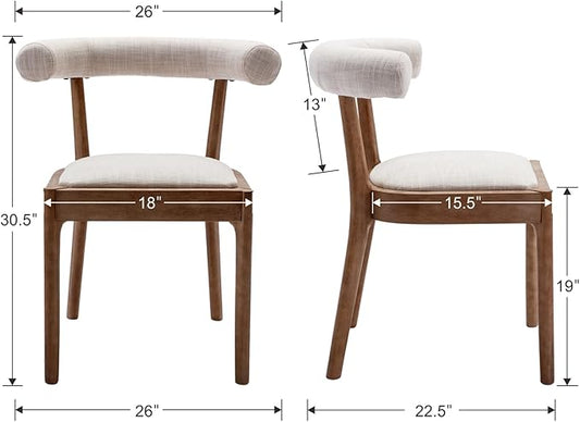 Kmax Dining Room Chairs Mid-Century Modern Fabric Kitchen Chairs with Natural Walnut Finished Frame, Linen Curved Back, Set of 4, Beige