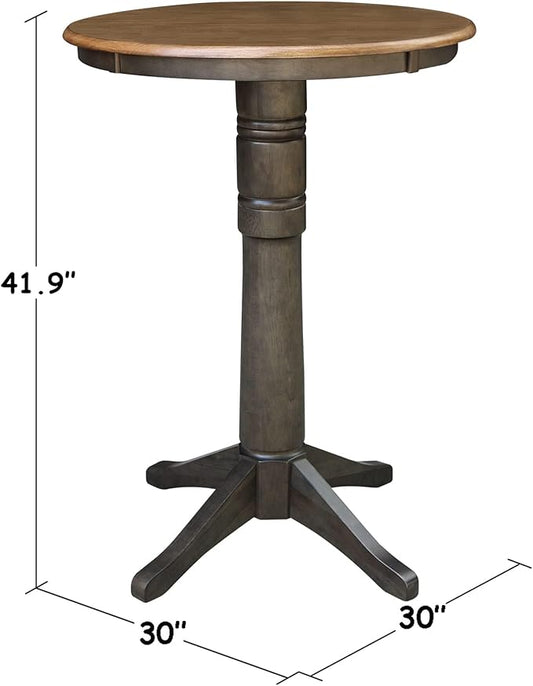 IC INTERNATIONAL CONCEPTS 30" Round Top Solid Wood Pedestal Table in Hickory/Washed Coal - Bar Height