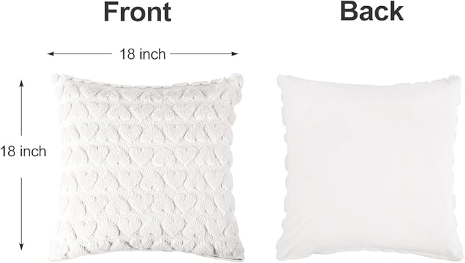 Valentine Pillow Covers 18x18 Inch Set of 2 Valentines Day Decorations Heart Cream White Heart Plush Faux Fur Pillow Covers for Sofa Bed Living Room Holiday Home Decor