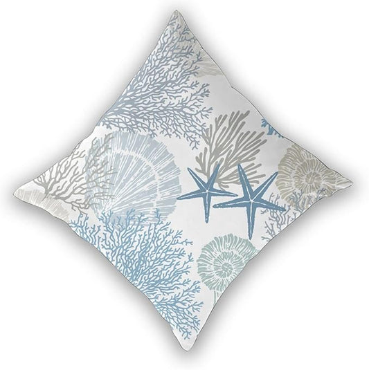 BETGINY Coastal Throw Pillow Cover 18X18 Inch Pack of 2,Summer Ocean Themed Pillow Covers Square Cotton Seashell Starfish Beach Pillow Cases Cushion for Bedroom Home Sofa Decoration